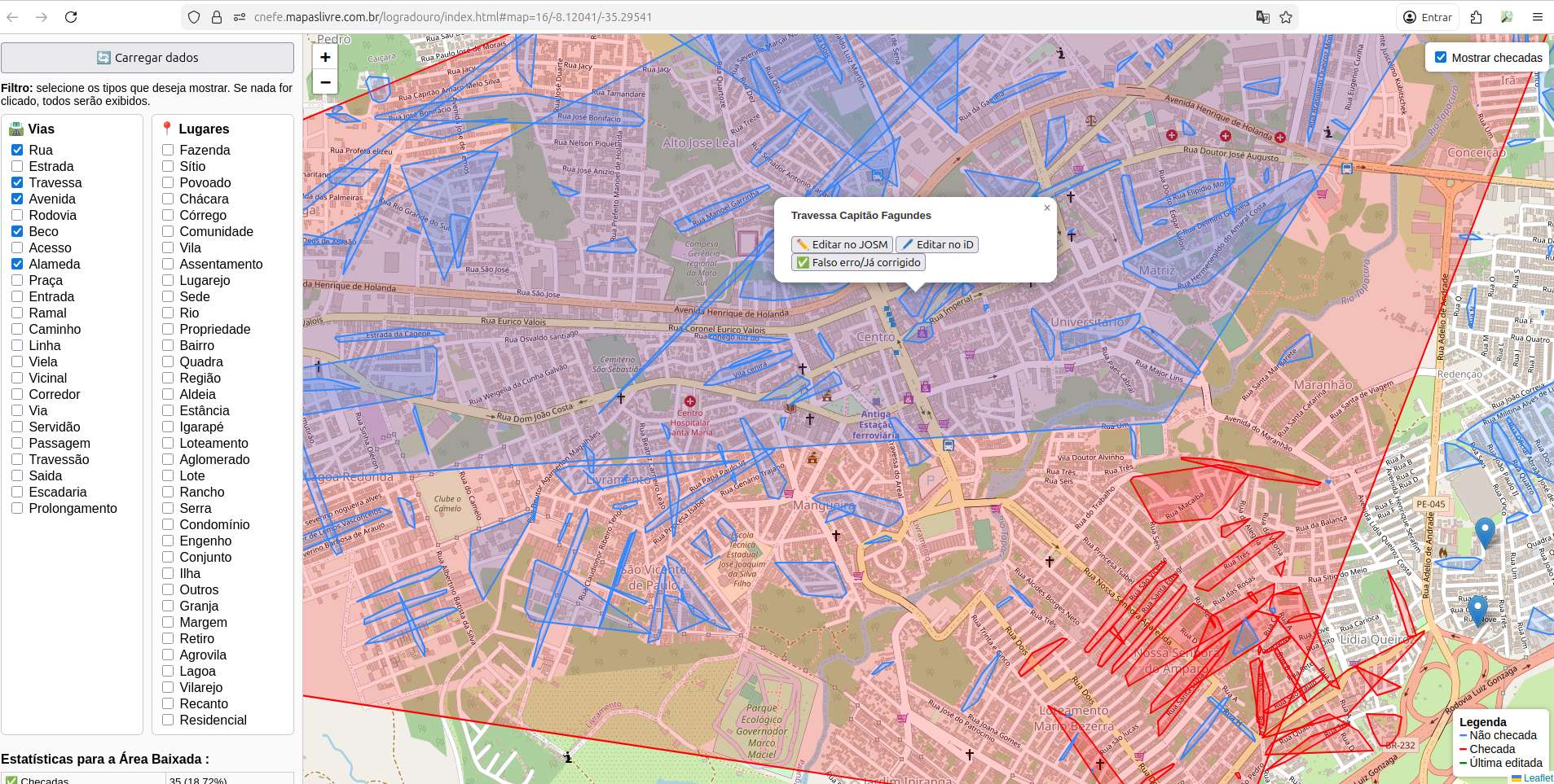 Exemplo do popup de edição