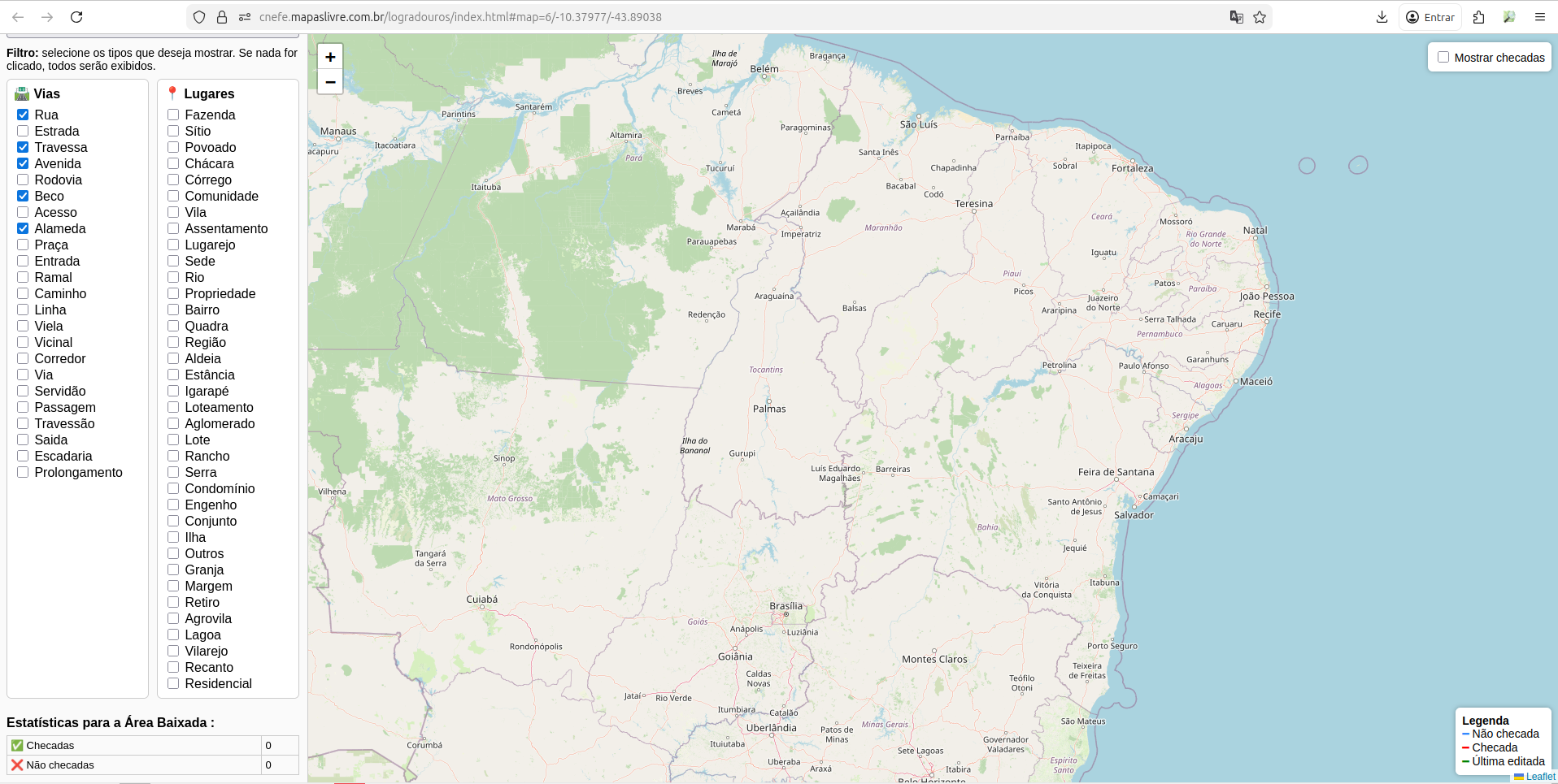 Interface principal do Sistema de Logradouros